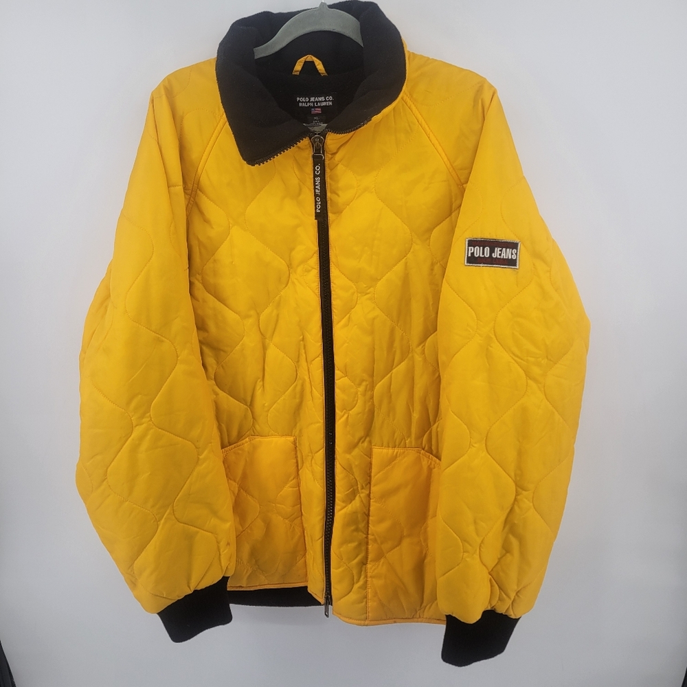 Pollo Ralph Lauren Jeans Men's Vibrant Yellow Puffer Jacket Black Fleece LinedXL